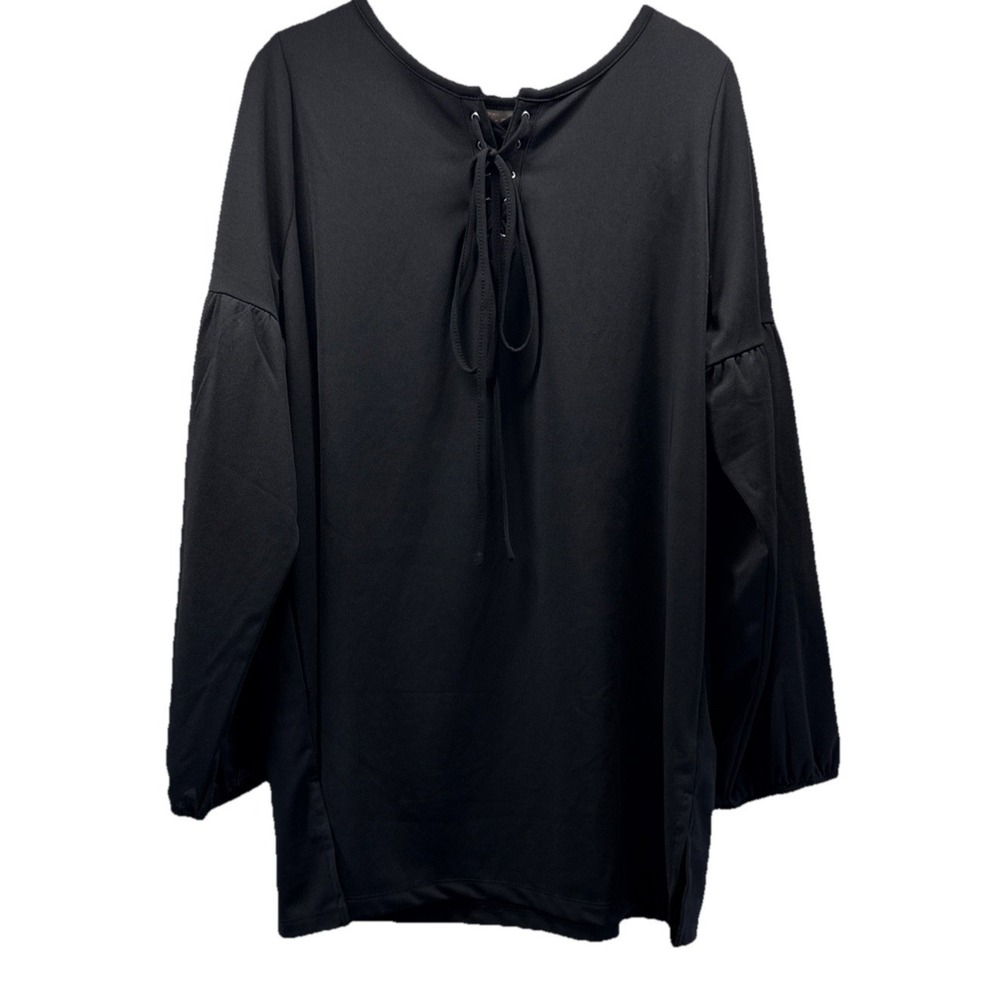 Belle by Kim Gravel Womens Top Large Black Lace Up Neck Ruffle Sleeve Whimsigoth